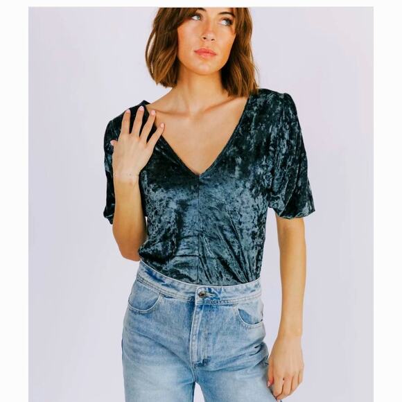Free People Tops - Free People Intimately Don't You Wish Velvet Velour Bodysuit | Sz S, Teal New